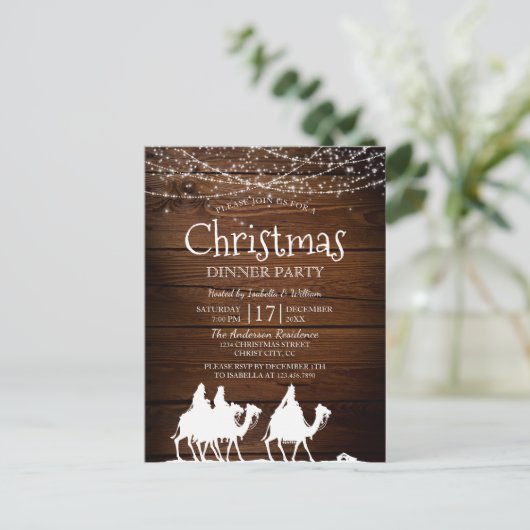 Rustic String verlicht drie koningen kerstfeest Uitnodiging Briefkaart (Staand voorkant)