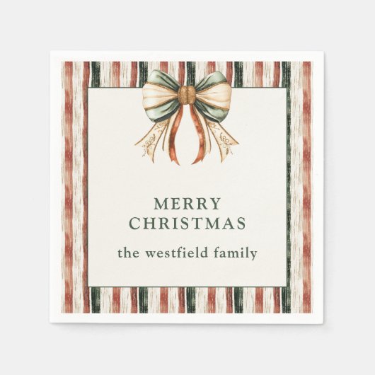 Rustic Stripes gepersonaliseerde vrolijke kerst Servet (Voorkant)