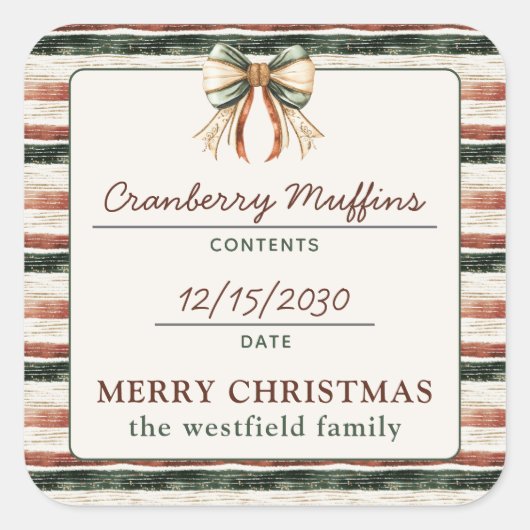 Rustic Stripes Holiday Food Gift Product Label (Voorkant)