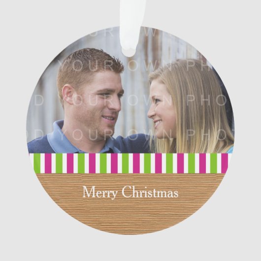 Rustic Stripes Holiday Foto Acrylisch Ornament (voorkant)