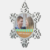 Rustic Stripes Holiday Photo Pewter Ornament (Rechts)