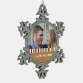 Rustic Stripes Holiday Photo Pewter Ornament (Links)