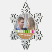 Rustic Stripes Holiday Photo Pewter Ornament (Rechts)