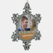 Rustic Stripes Holiday Photo Pewter Ornament (Links)