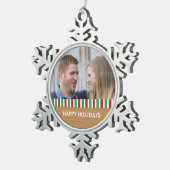 Rustic Stripes Holiday Photo Pewter Ornament (Rechts)