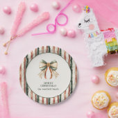 Rustic Stripes Personalized Merry  Christmas Papieren Bordje (Feest)