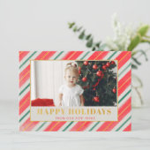 Rustic Stripes Red en Green We hebben Foto gemaakt Feestdagenkaart (Staand voorkant)