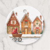 Rustic Stroller Village Houses Winter Baby Shower Bedankjes Labels (Achterkant)
