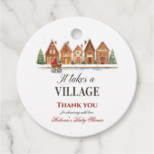Rustic Stroller Village Houses Winter Baby Shower Bedankjes Labels (Voorkant)