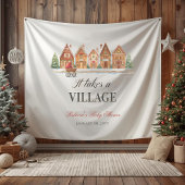 Rustic Stroller Village Houses Winter Baby Shower Wandkleed