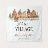 Rustic Stroller Village Houses Winter Baby Shower Wandkleed (Voorkant)