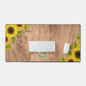 Rustic Style Desk Mat with Sunflowers, Wood Effect (Keyboard & Muis)