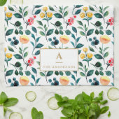 Rustic Stylish Yellow Waterverf Flowers Monogram Theedoek (Gevouwen)