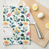 Rustic Stylish Yellow Waterverf Flowers Monogram Theedoek (Quarter Fold)