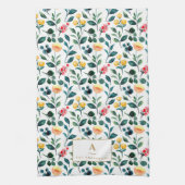Rustic Stylish Yellow Waterverf Flowers Monogram Theedoek (Verticaal)
