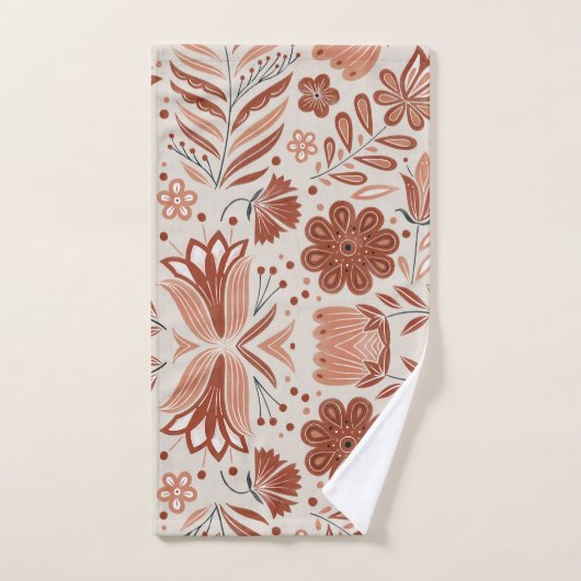 Rustic Stylized Terracotta Floral Pattern Bad Handdoek (Handdoek)