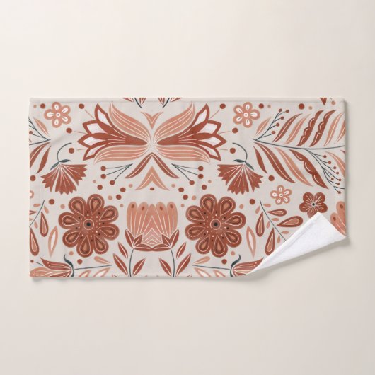 Rustic Stylized Terracotta Floral Pattern Bad Handdoek (Handdoek)