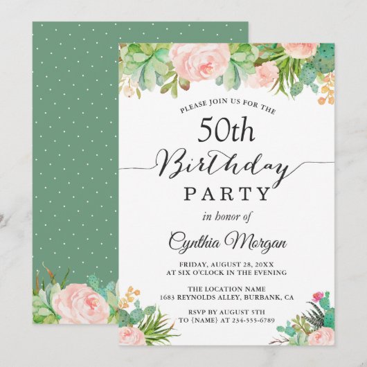 Rustic Succulent Cactus Floral 50e verjaardag Kaart (Voorkant / Achterkant)