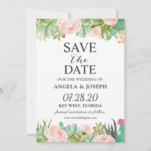 Rustic Succulent Cactus Floral Wedding Save The Date (Voorkant)