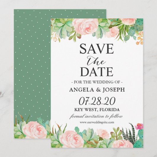 Rustic Succulent Cactus Floral Wedding Save The Date (Voorkant / Achterkant)