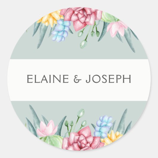 Rustic Succulent Cactus Roos Floral Ronde Sticker (Voorkant)