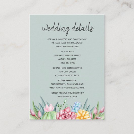 Rustic Succulent Cactus Roos Floral Wedding Informatiekaartje (Voorkant)