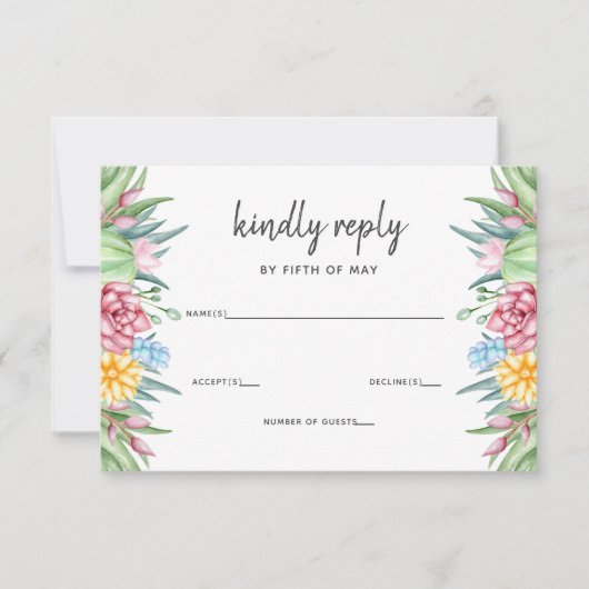 Rustic Succulent Cactus Roos Floral Wedding RSVP Kaartje (Voorkant)