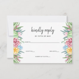 Rustic Succulent Cactus Roos Floral Wedding RSVP Kaartje