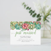 Rustic Succulent Cactus Wedding Announcement Briefkaart (Staand voorkant)