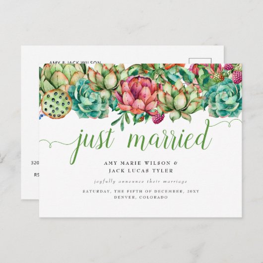 Rustic Succulent Cactus Wedding Announcement Briefkaart (Voorkant / Achterkant)