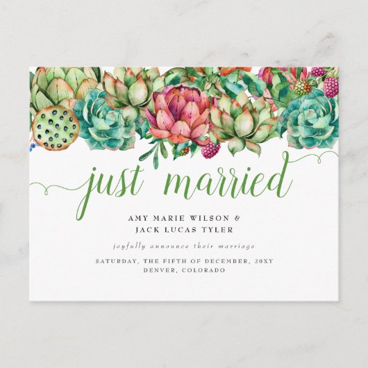 Rustic Succulent Cactus Wedding Announcement Briefkaart (Voorkant)