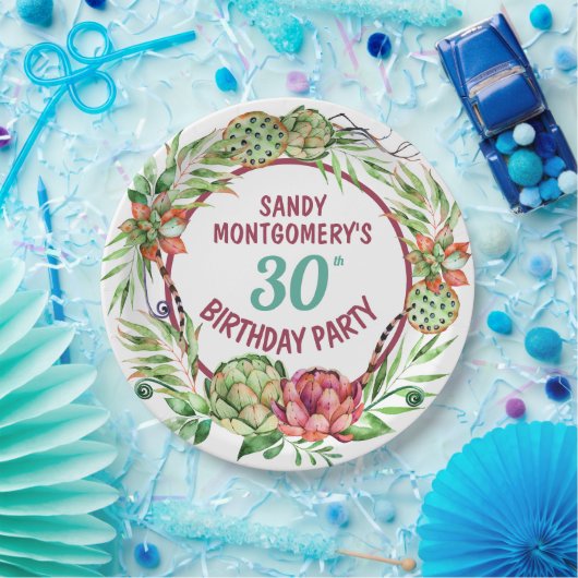 Rustic Succulent Floral 30th Birthday - Paper Bord (Feest)