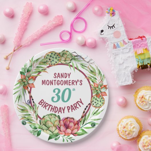 Rustic Succulent Floral 30th Birthday - Paper Bord (Feest)