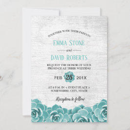 Rustic Succulent Floral Barn Wood Elegant Wedding Kaart