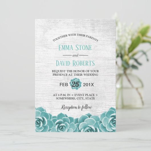 Rustic Succulent Floral Barn Wood Elegant Wedding Kaart (Staand voorkant)