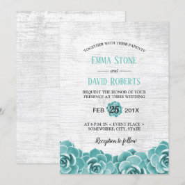 Rustic Succulent Floral Barn Wood Elegant Wedding Kaart