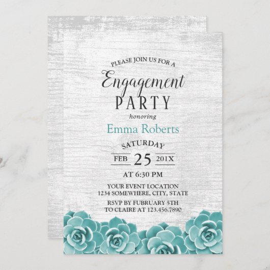 Rustic Succulent Floral Barn Wood Engagement Party Kaart (Voorkant / Achterkant)