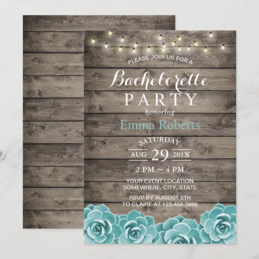 Rustic Succulent Floral String Lights Bachelorette Kaart (Voorkant / Achterkant)