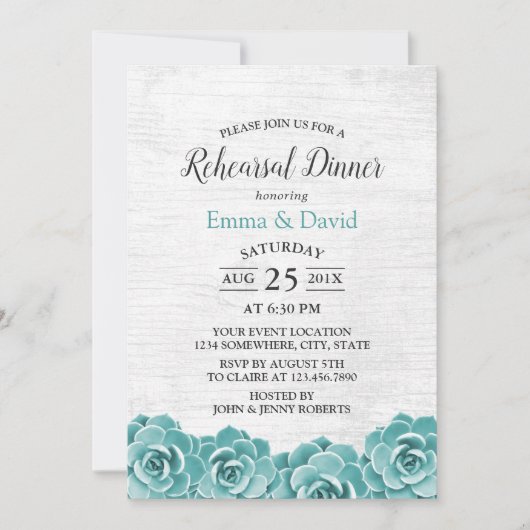 Rustic Succulent Floral Wedding Rehearsal Dinner Kaart (Voorkant)