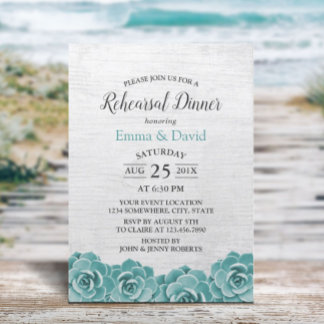 Rustic Succulent Floral Wedding Rehearsal Dinner Kaart