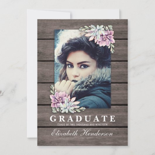 Rustic Succulent Foto 2025 Afstudeerfeest Kaart (Voorkant)