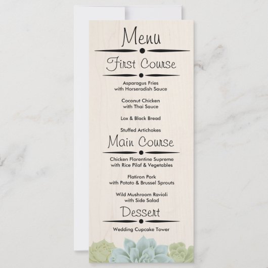 Rustic Succulent Wedding Reception Menu Kaart (Voorkant)