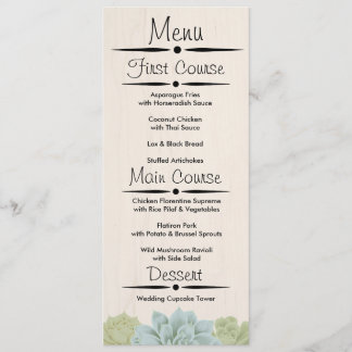 Rustic Succulent Wedding Reception Menu Kaart