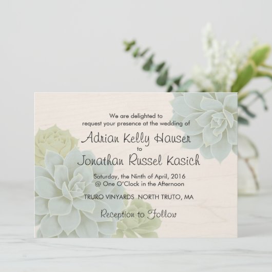 Rustic Succulent Wedding Uitnodiging (Staand voorkant)