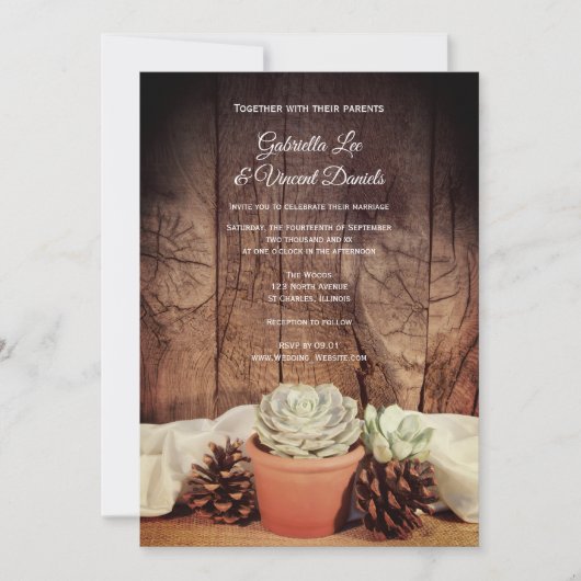 Rustic Succulents and Barn Wood Wedding Kaart (Voorkant)