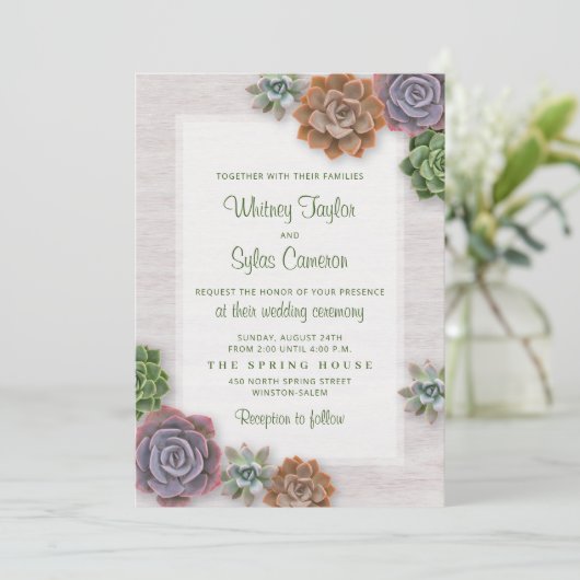 Rustic Succulents Wedding Kaart (Staand voorkant)