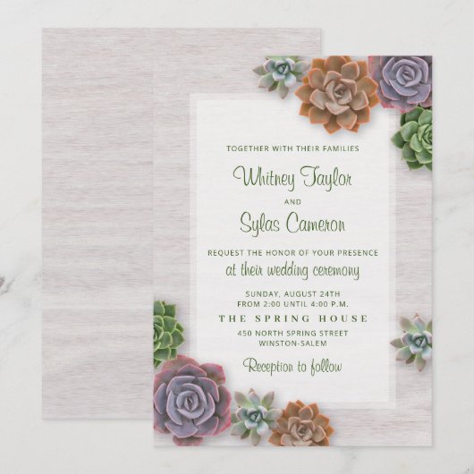 Rustic Succulents Wedding Kaart (Voorkant / Achterkant)