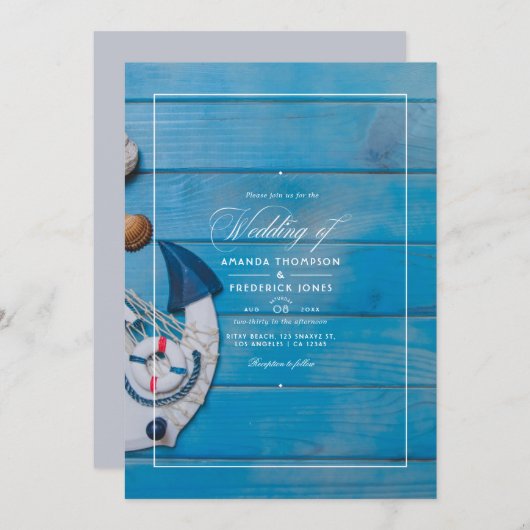 Rustic Summer Beach Nautical Wedding Kaart (Voorkant / Achterkant)