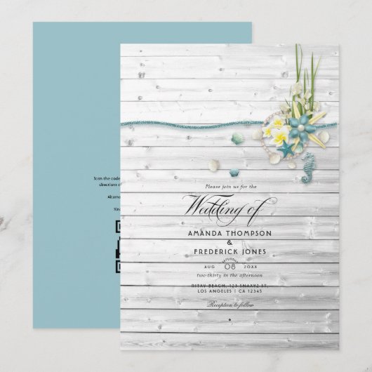 Rustic Summer Beach QR Code RSVP Huwelijk Kaart (Voorkant / Achterkant)