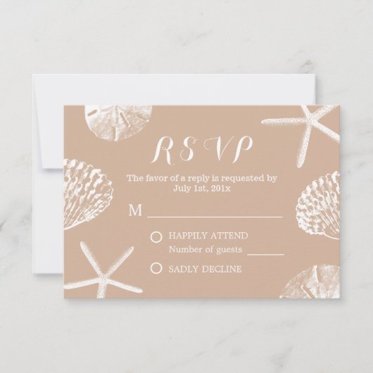 Rustic Summer Beach Seashells Wedding RSVP (Voorkant)